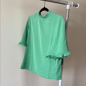 Ruffled Mock Neck Women's Top in Mint Green